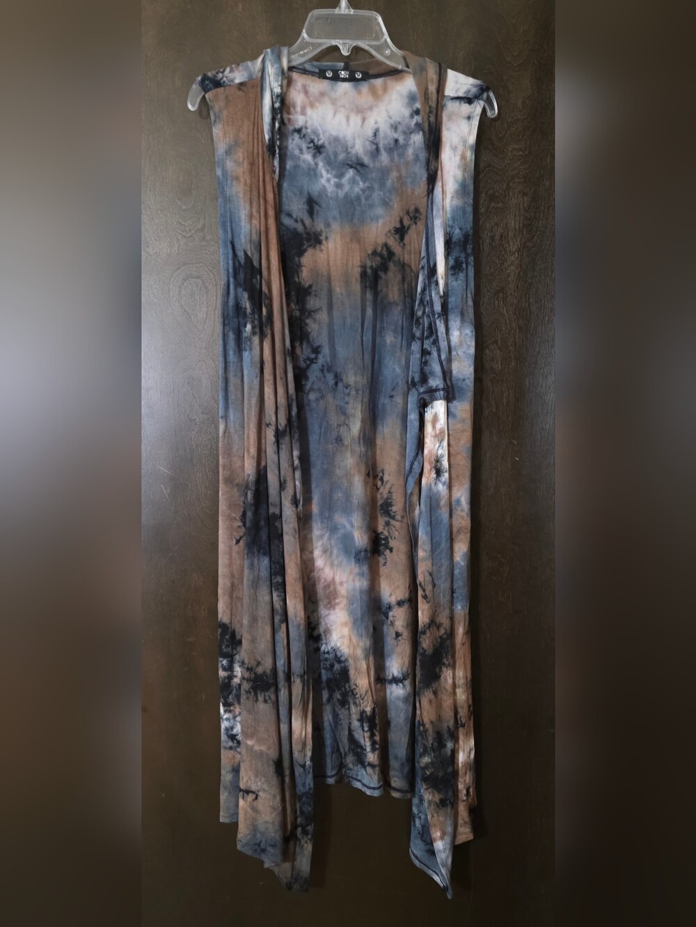 Coin 1804 Hooded Tie-Dye Open Front Duster Cardigan Blue & Brown Size S